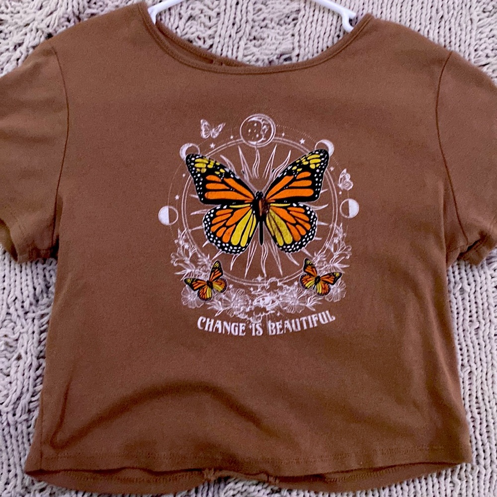 Brown graphic crop top